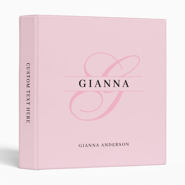 Elegant Blush Pink Calligraphy Split Monogram Binder (Front/Spine)