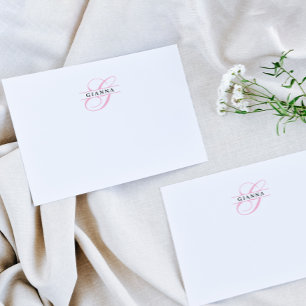 Elegant Blush Pink Calligraphy Split Monogram Card