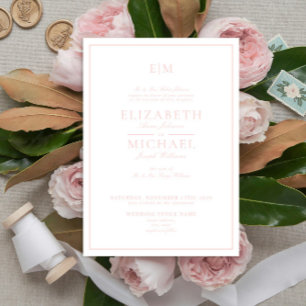 Elegant Blush Pink Classic Script Monogram Wedding Invitation