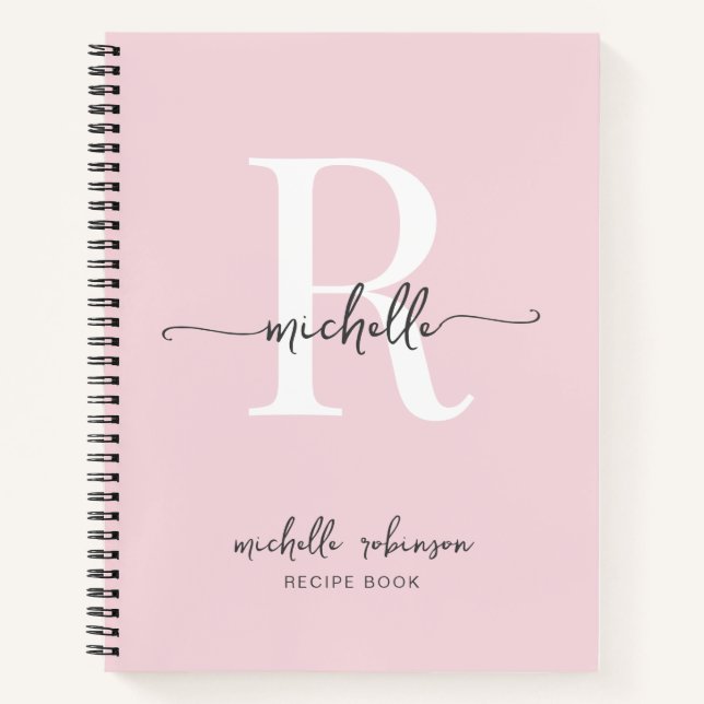 Elegant Blush Pink Cookbook Recipe Monogram Name Notebook (Front)