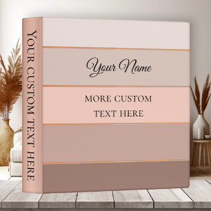 Elegant Blush Pink Coral Chocolate Striped Binder