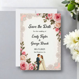 Elegant Blush Pink Couple Summer Floral Wedding Save The Date