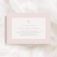 Elegant Blush Pink Cross Pattern Girl Baptism