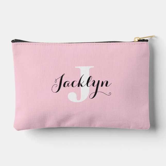 Elegant Blush Pink Custom Name  Accessory Pouch (Back)