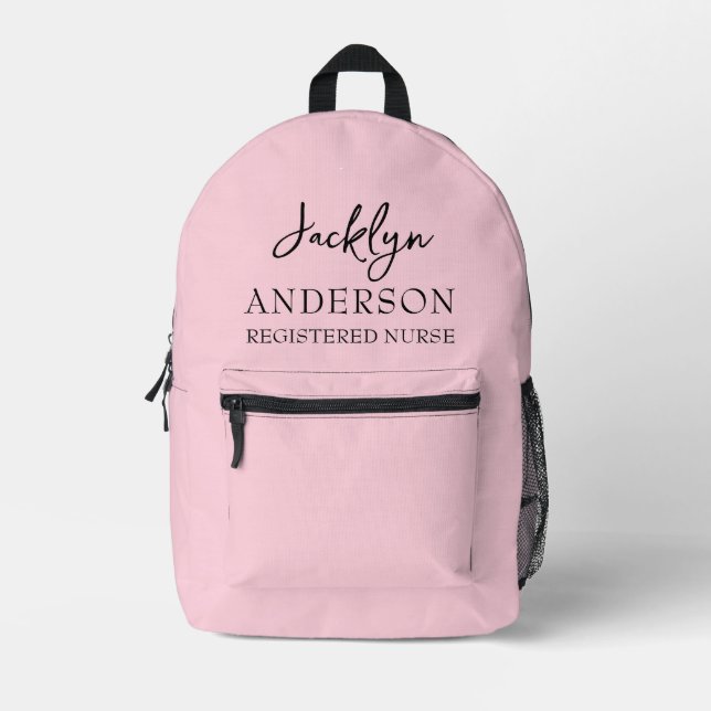 Elegant Blush Pink Custom Nurse  Printed Backpack (Front)