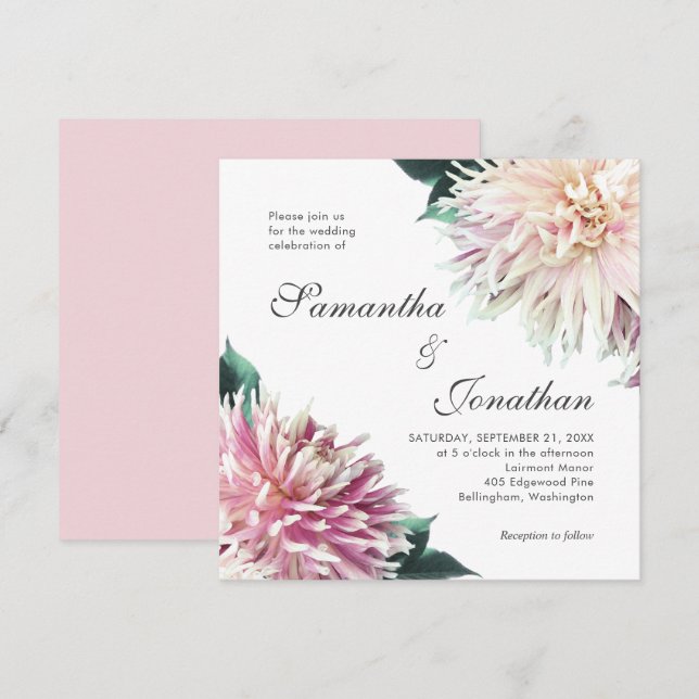 Elegant Blush Pink Dahlia Floral Wedding Invitation (Front/Back)