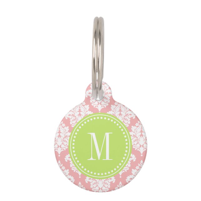Elegant Blush Pink Damask Personalized Pet Tag (Front)