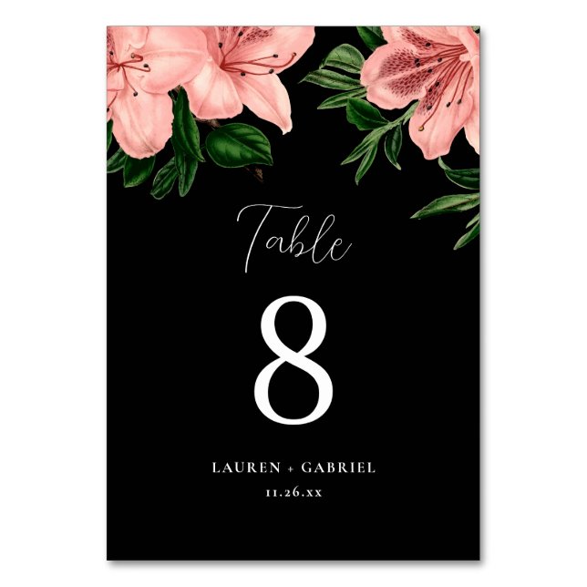 Elegant Blush Pink Dark Floral Wedding Table Number (Front)