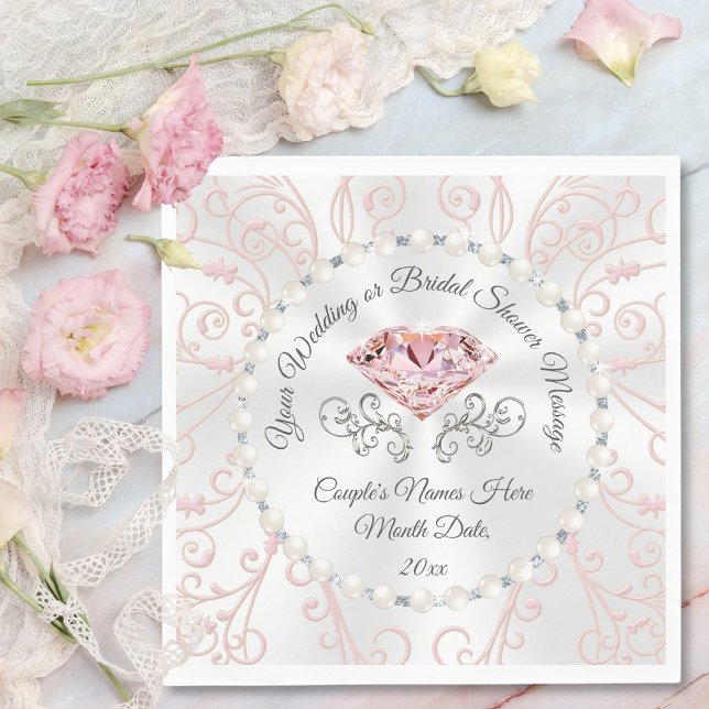 Elegant Blush Pink Diamond Napkins Personalized (Blush Bridal Shower Napkins, in 3 Sizes. Wedding Cocktail Napkins, Wedding Shower Luncheon Napkins.)
