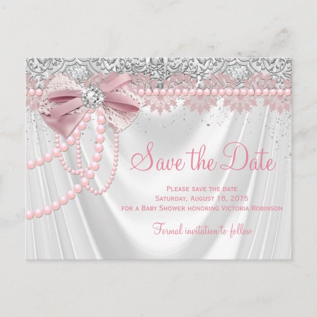 Elegant Blush Pink Diamond Pearl Baby Shower Postcard (Front)
