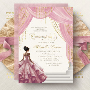 Elegant Blush Pink Dress Quinceanera Invitation