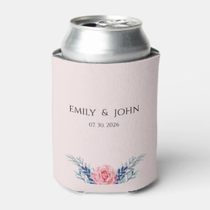 Elegant Blush Pink Dusty Blue Floral wedding Can c Cooler