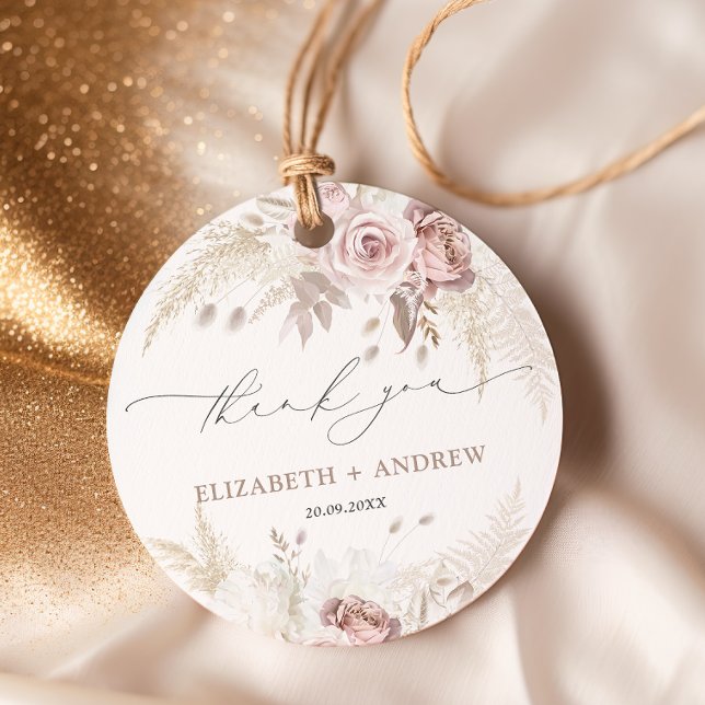 Elegant Blush Pink Dusty Rose Floral Wedding Favour Tags (Creator Uploaded)
