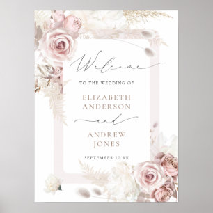 Elegant Blush Pink Dusty Rose Wedding Welcome Poster