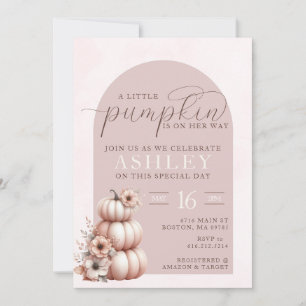 Elegant Blush Pink Fall Pumpkin Baby Shower Invitation