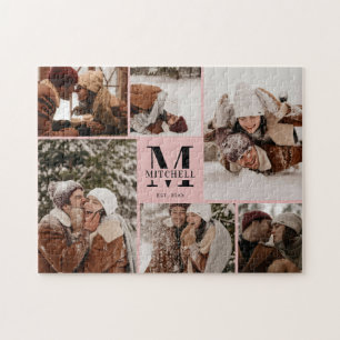 Elegant Blush Pink Family 6 Photo Collage Keepsake Jigsaw Puzzle