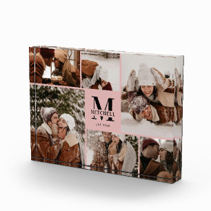 Elegant Blush Pink Family Photo Collage Keepsake Block