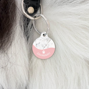 Elegant Blush Pink & Faux Marble With Paw Print Pet Tag