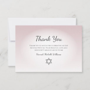 Elegant Blush Pink Feminine Simple Bat Mitzvah  Thank You Card