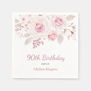 Elegant Blush Pink Floral 90th Birthday Party Napkin