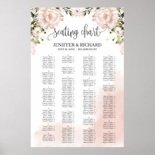 Elegant blush pink floral alphabetical seating poster