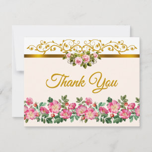 Elegant Blush Pink Floral and Golden Script  Card