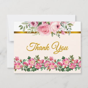 Elegant Blush Pink Floral and Golden Script  Card