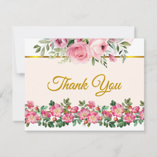 Elegant Blush Pink Floral and Golden Script  Card
