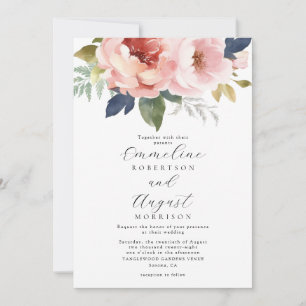 Elegant Blush Pink Floral Botanical Wedding Invitation