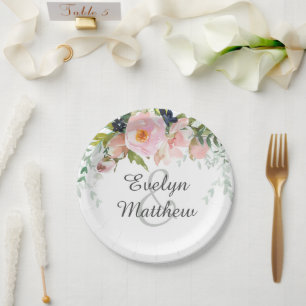 Elegant Blush Pink Floral Bouquet Bridal Shower Paper Plate