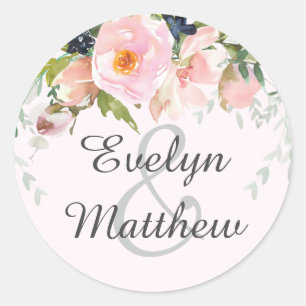 Elegant Blush Pink Floral Bouquet Wedding Classic Round Sticker