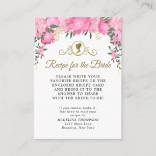 Elegant Blush Pink Floral Bridal Recipe Request Enclosure Card