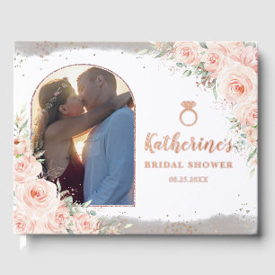 Elegant Blush Pink Floral Bridal Shower Photo Guest Book
