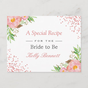 Elegant Blush Pink Floral Bridal Shower Recipe Postcard