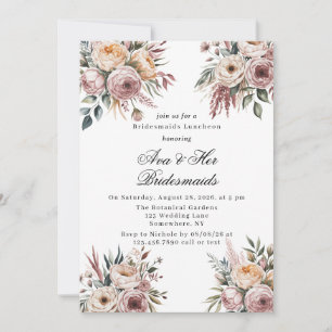 Elegant Blush Pink Floral Bridesmaids Luncheon Invitation