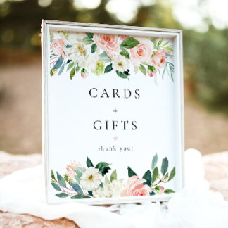 Elegant Blush Pink Floral Cards and Gifts Sign