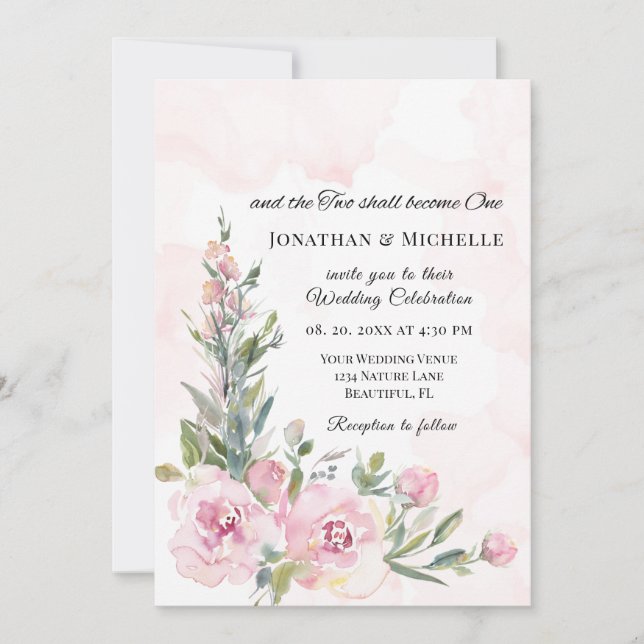 Elegant Blush Pink Floral Christian Wedding Invitation (Front)