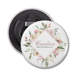 Elegant Blush Pink Floral Custom Bridal Party Bottle Opener