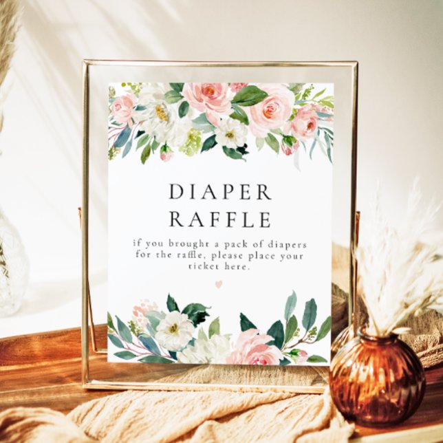 Elegant Blush Pink Floral Diaper Raffle Baby Sign (Creator Uploaded)