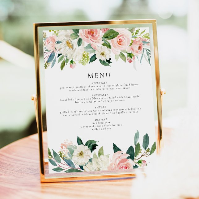 Elegant Blush Pink Floral Dinner Menu Sign (Creator Uploaded)