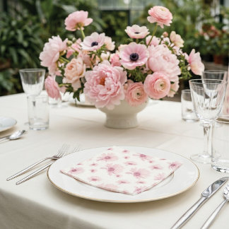 Elegant Blush Pink Floral Fine Art Wedding Napkin
