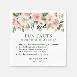 Elegant Blush Pink Floral Fun Facts Wedding Napkin
