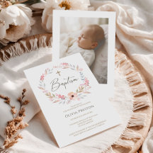 Elegant Blush Pink Floral Girl Baptism Photo