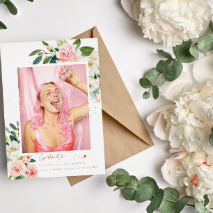 Elegant Blush Pink Floral Gold Frame Real Foil Foi