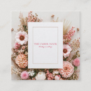 Elegant Blush Pink Floral Gold Frame Rustic Dahlia Square Business Card