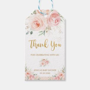 Elegant Blush Pink Floral Gold Thank You Favour Gift Tags