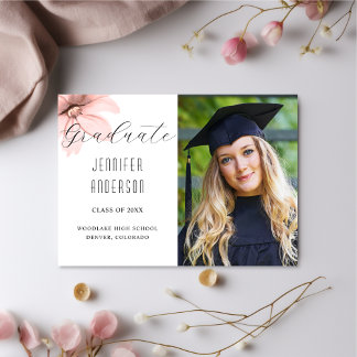 Elegant Blush Pink Floral Grad Photo  Announcement