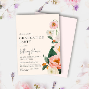 Elegant Blush Pink Floral Graduation Party Invitation
