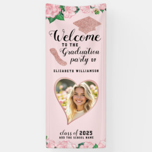 Elegant Blush Pink Floral Graduation Welcome Banner