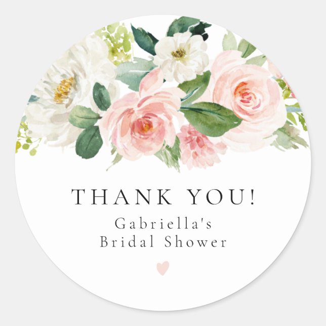 Elegant Blush Pink Floral Greenery Bridal Shower Classic Round Sticker (Front)